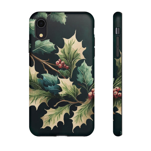 Dark Green Festive Holly in Watercolor - Impact Resistant Phone Case iPhone XR Matte